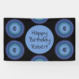 Banderoles Mandala Blue and Black Custom Name Party