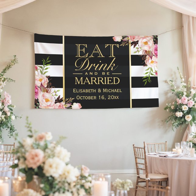 Banderoles MANGER boire et être marié Floral Stripes Mariage (Créateur téléchargé)