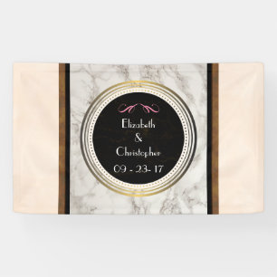 Banderoles Marbre Faux Taupe avec Mariage noir et or