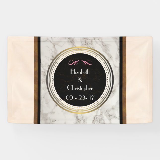Banderoles Marbre Faux Taupe avec Mariage noir et or (Horizontal)