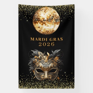 Banderoles Mardi Gras 2026 paillettes or noir élégant