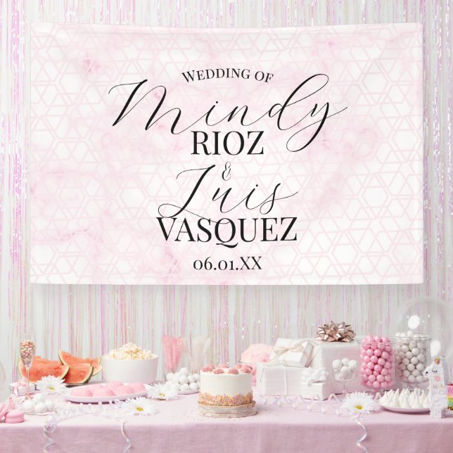Banderoles Mariage Abstrait Rose Script Noir  (Fête)