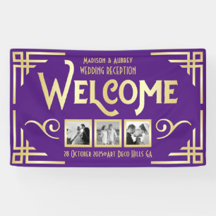 Banderoles Mariage Art déco Gold Purple Three Photo Welcome