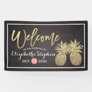 Banderoles Mariage Bienvenue Black Gold moderne Ananas Couple
