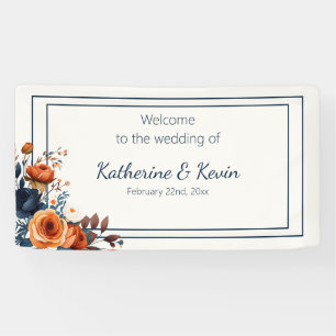 Banderoles Mariage bleu marine moderne et orange brûlé
