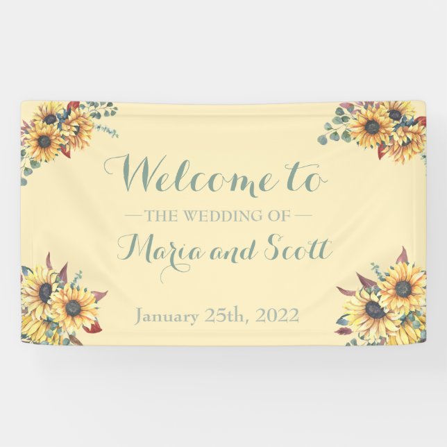 Banderoles Mariage botanique de tournesol rustique (Horizontal)