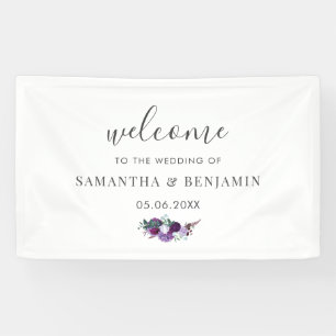 Banderoles Mariage botanique floral mauve Bienvenue