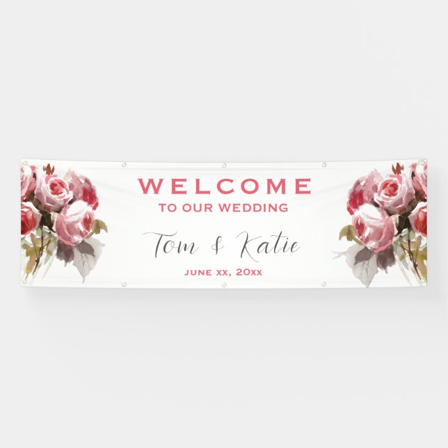 Banderoles Mariage Bouquet Rose Aquarelle (Horizontal)