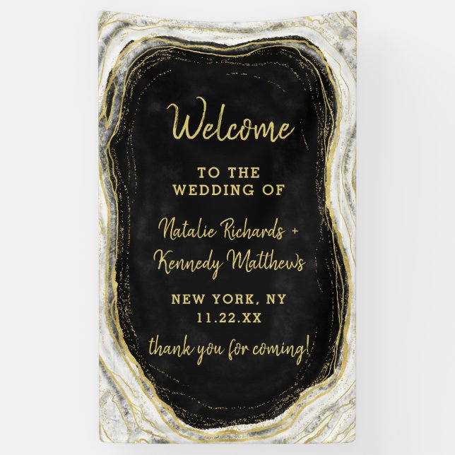 Banderoles Mariage d'Agate Black White & Gold (Vertical)