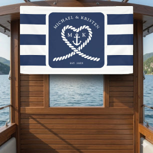 Banderoles Mariage d'Ancre du coeur rayé bleu marine
