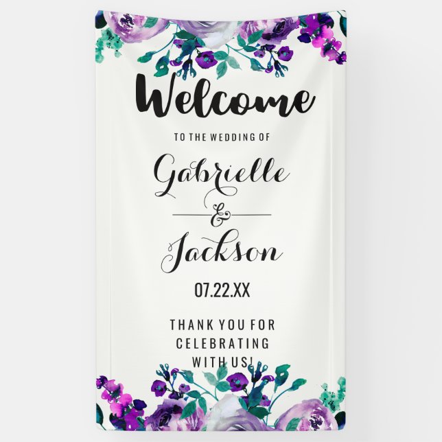 Banderoles Mariage d'aquarelle florale à la menthe et au viol (Vertical)