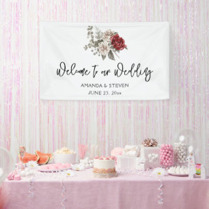 Banderoles Mariage de bouquet rouge gris et crème Boho