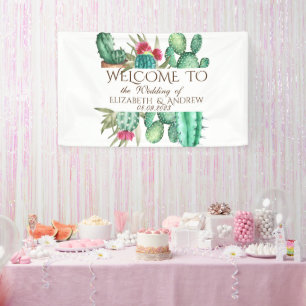 Banderoles Mariage de cactus aquarelle