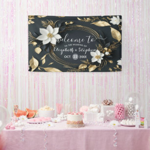 Banderoles Mariage de couronnes florales en or noir blanc Bie