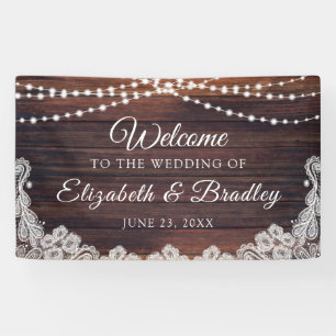 Banderoles Mariage de dentelle en bois rustique