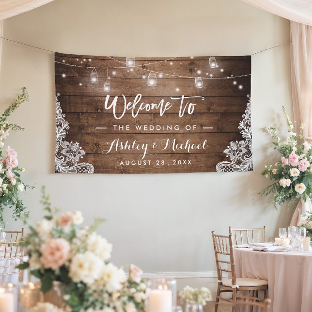 Banderoles Mariage de dentelle en bois rustique Mason Jar (Créateur téléchargé)