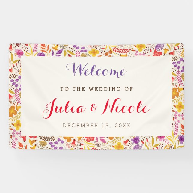 Banderoles Mariage de feuillage de Fleur sauvage Boho violet  (Horizontal)