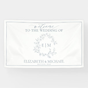 Banderoles Mariage de monogramme moderne Dusty Blue Leafy Cre