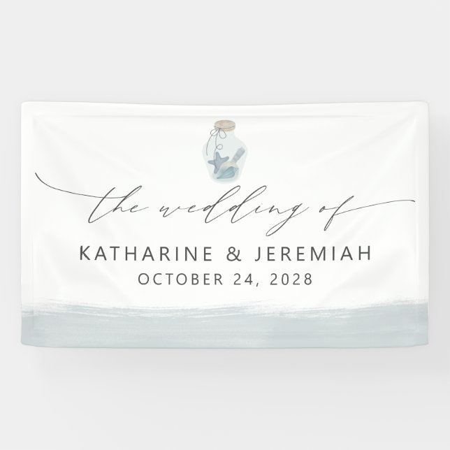 Banderoles Mariage de script de coquillage nautique moderne (Horizontal)
