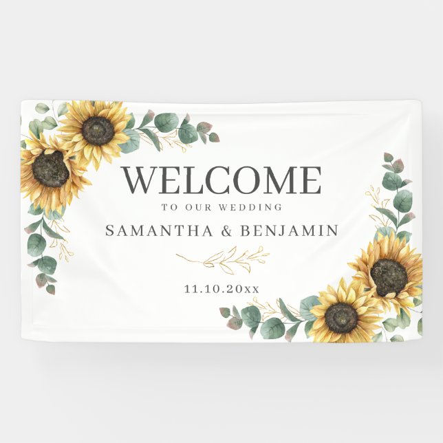Banderoles Mariage de script de tournesol floral Eucalyptus B (Horizontal)