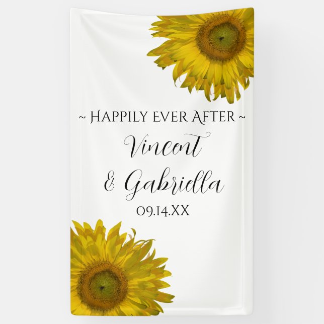Banderoles Mariage de tournesols jaunes (Vertical)