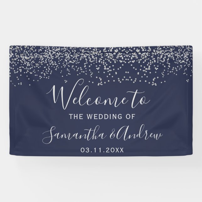 Banderoles Mariage de typographie de confetti bleu marine arg (Horizontal)