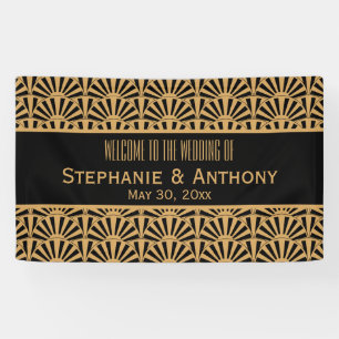 Banderoles Mariage de ventilateur Gold et Black Art Déco