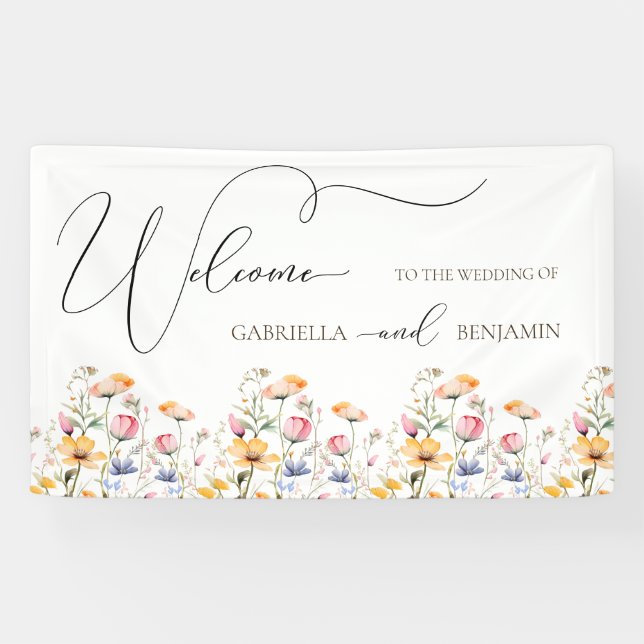 Banderoles Mariage du Fleur sauvage de couleurs d'aquarelle (Horizontal)
