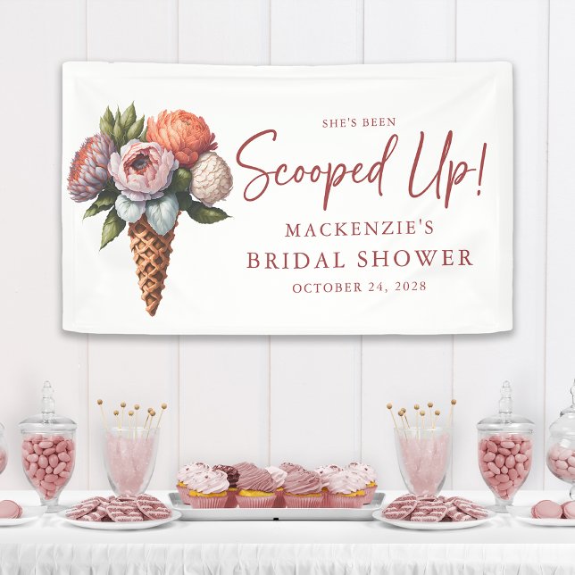 Banderoles Mariage Élégant Bohème Rustique avec Glace (Rustic yet Elegant Boho Ice Cream Bridal Shower Welcome Banner)