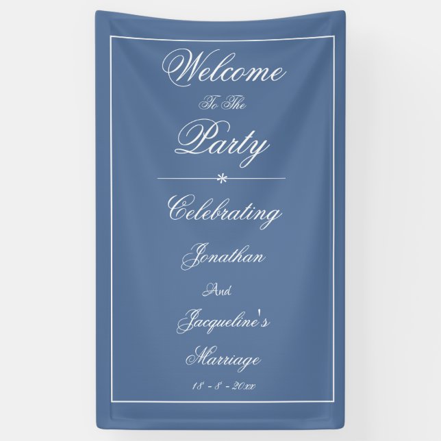 Banderoles Mariage élégant Personnalisé Chic Dusty Bleu Accue (Vertical)