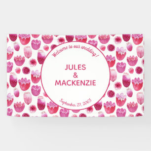 Banderoles Mariage en fleurs rose vif