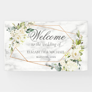 Banderoles Mariage en marbre blanc blanc et géométrique en cu