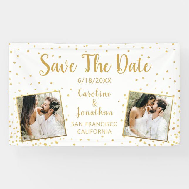 Banderoles Mariage Enregistrer les photos de la date Gold Con (Horizontal)