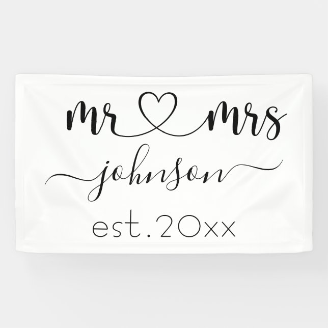 Banderoles Mariage Fiançailles Coeur M. Mme Nom personnalisé (Horizontal)