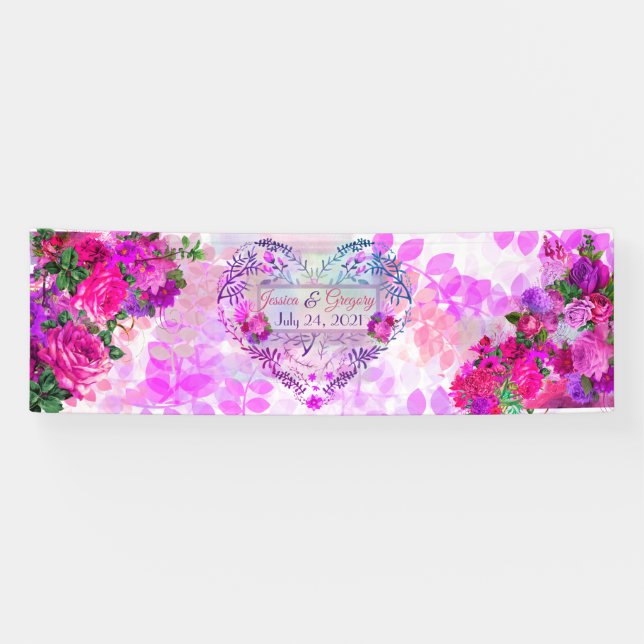 Banderoles Mariage floral Amethyst framboise (Horizontal)
