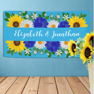 Banderoles Mariage Floral bleu ciel d'été