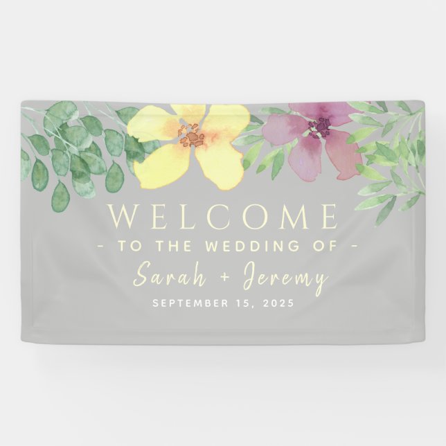 Banderoles Mariage Floral de verdure Bienvenue (Horizontal)