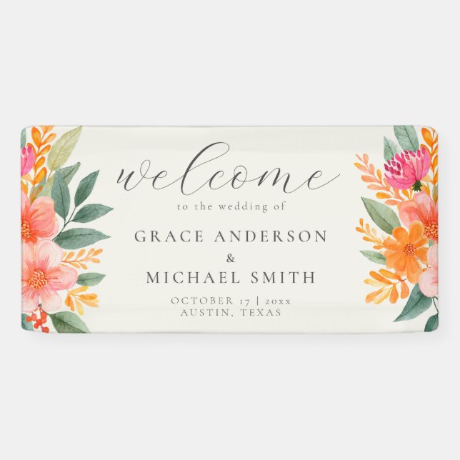 Banderoles Mariage floral élégant moderne Accueil (Horizontal)