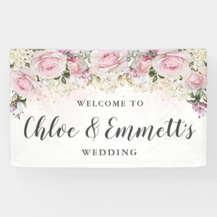 Banderoles Mariage floral rose et blanc rustique