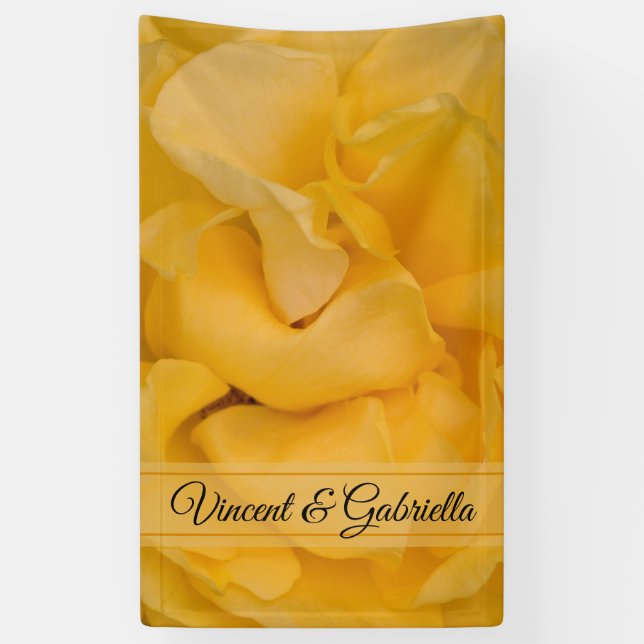Banderoles Mariage floral rose jaune (Vertical)