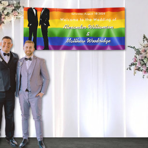 Banderoles Mariage Gay Élégant Moderne Arc-en-Ciel de Bienven