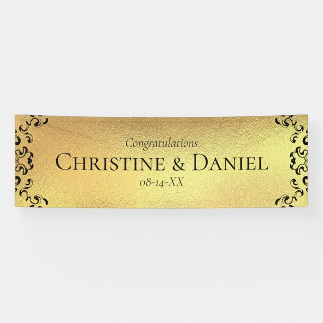 Banderoles Mariage gothique or et noir (Horizontal)