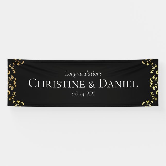 Banderoles Mariage gothique or et noir (Horizontal)