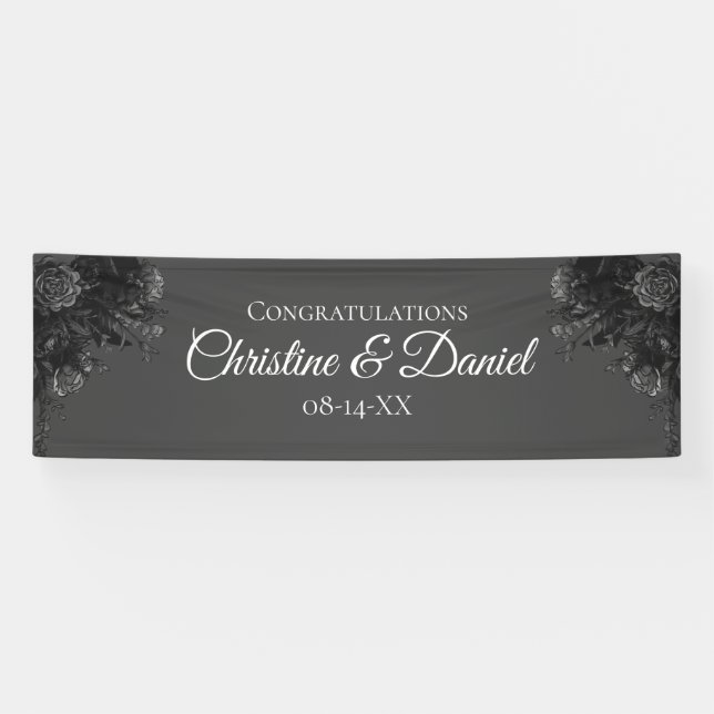 Banderoles Mariage gothique Rose gris noir (Horizontal)