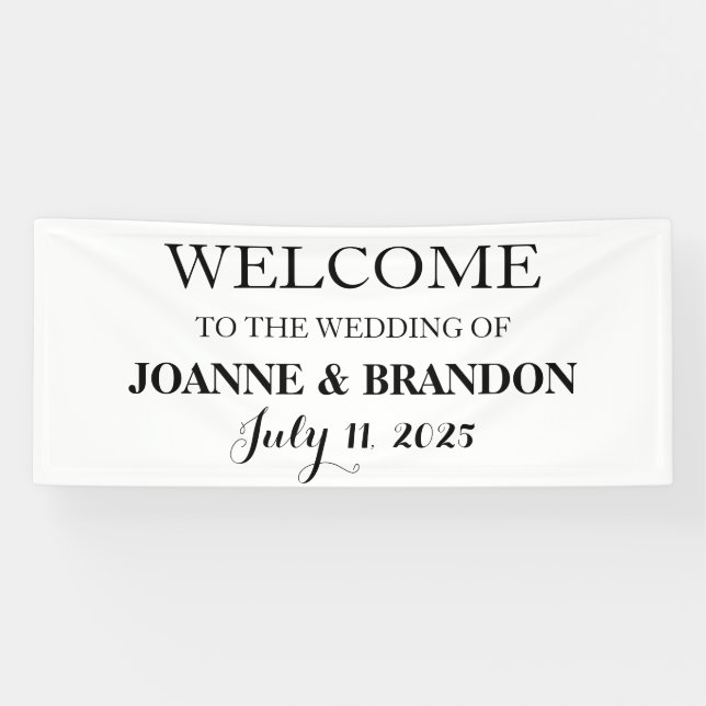 Banderoles Mariage minimaliste de script simple noir et blanc (Horizontal)