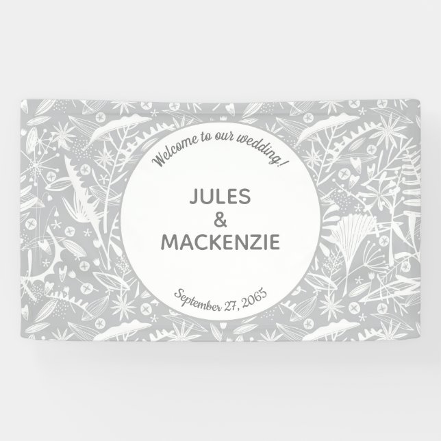 Banderoles Mariage moderne Botanique gris argent (Horizontal)