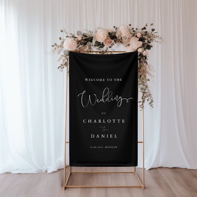 Banderoles Mariage moderne, minimal, noir (Modern, minimal, black, wedding banner. Elegant with handwriting typography.)
