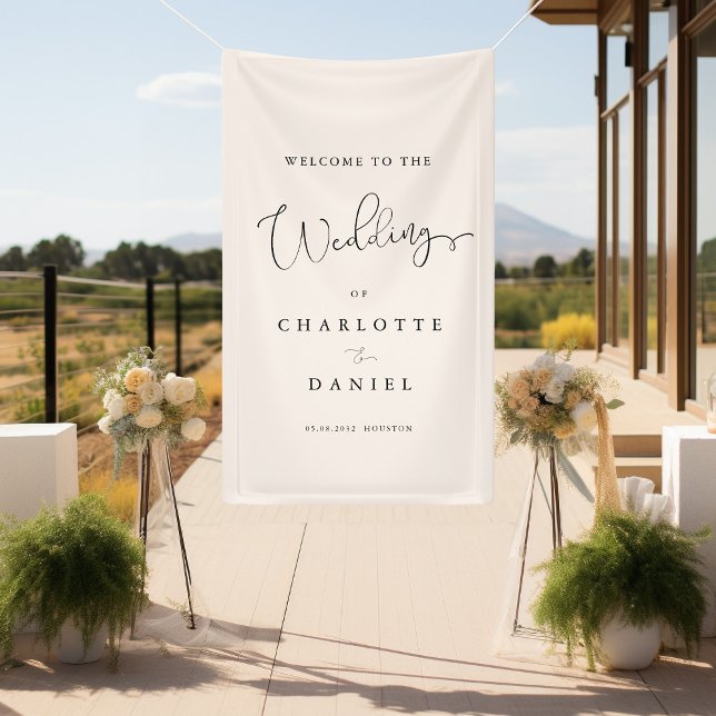 Banderoles Mariage moderne, minimaliste, beige (Modern, minimal, beige, wedding banner. Elegant with handwriting typography.)