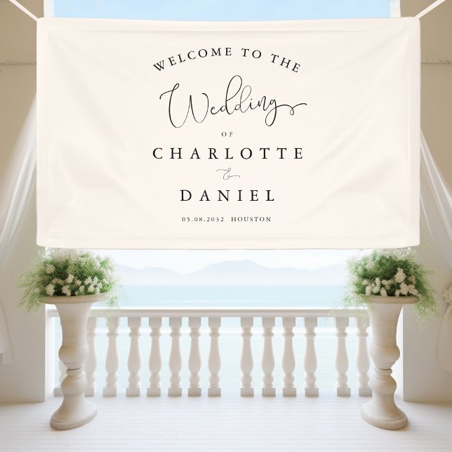 Banderoles Mariage moderne, minimaliste, beige (Modern, minimal, beige, wedding banner. Elegant with handwriting typography.)
