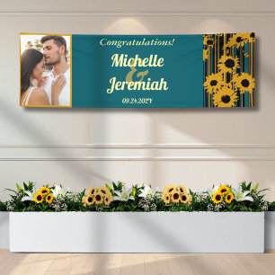 Banderoles Mariage Moderne Tournesol Bleu Sarcelle Or